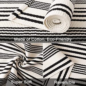 Black and White Striped Outdoor Rug, 27.5"x43" Cotton Modern Hand-Woven Reversible Front Porch Door Mat Welcome Layered Doormat Washable Doorway Carpet for Farmhouse Kitchen Laundry Room