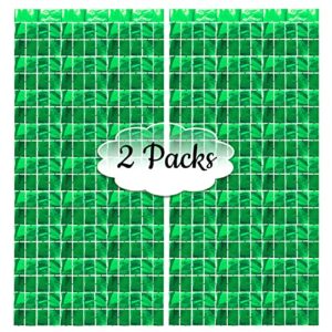 2 packs 3.3x6.6 feet foil fringe curtains, uniideco metallic green birthday square sequin tinsel photobooth photo backdrop, baby shower engagement graduation homecoming party decorations streamers