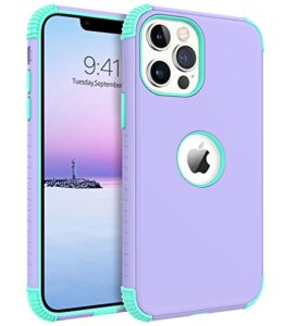 bentoben iphone 13 pro max case, phone case iphone 13 promax 6.7, heavy duty 2 in 1 full body rugged shockproof protection hybrid hard pc bumper drop protective girls women boys men cover, purple/mint