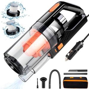 wmda car vacuum, portable car vacuum cleaner high power 150w/7500pa for car interior cleaning kit with wet or dry for men/women, 16.4ft corded (black)