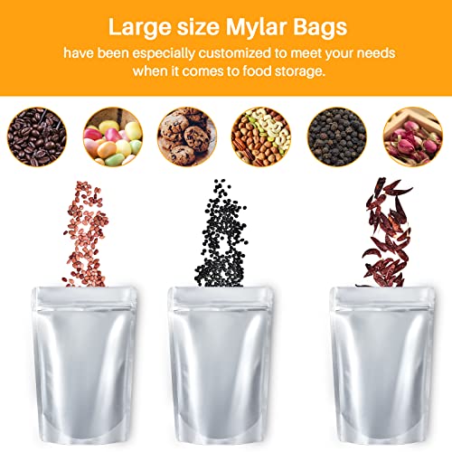 50Pack 1 Gallon Mylar Bags for Food Storage And 100Pcs Oxygen Absorbers 300cc, 9.8 Mil Heavy Duty Mylar Bags 14"x10" - Resealable Smell Proof Bags for Candy, Grains, Wheat - Long Term Food Storage