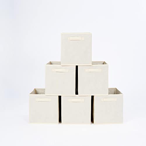 Displays By Jack Foldable Fabric Storage Bins Organizer, Collapsible Cube Containers with Handles, Great for Closet and Cubby Toy Organizers, 10.5" x 10.5" x 11"H, Set of 6, Beige