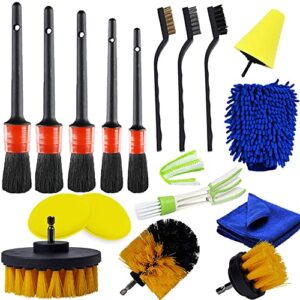 18 pcs car detailing brushes kit, drill detail brush set, cleaning kit for cleaning wheels, dashboard, interior, exterior, leather, air conditioner, yellow
