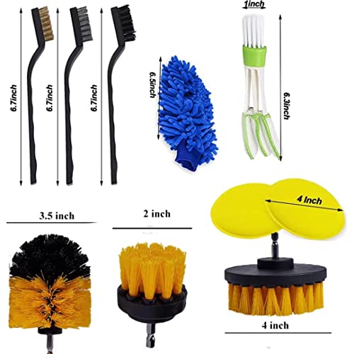 18 Pcs Car Detailing Brushes Kit, Drill Detail Brush Set, Cleaning Kit for Cleaning Wheels, Dashboard, Interior, Exterior, Leather, Air Conditioner, Yellow