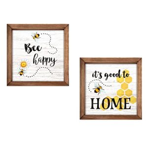wartter wood framed wall sign honey bee wall art decor (2 set )