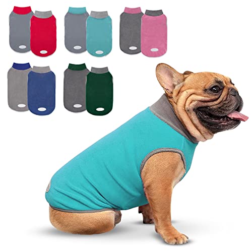 cyeollo 2 Pack Dog Sweatshirts Fleece Jacket with Reflective Stripe Pullover Stretchy Dog Sweater Soft Pet Clothes Lightweight Dog Sweaters for Small Dogs Turquoise & Grey