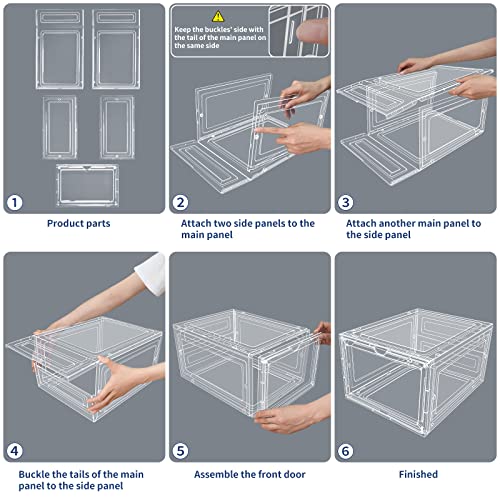 mupera Clear Shoe Box Stackable - Upgraded Large Plastic Sneaker Storage Box with Lid, Magnetic Shoe Boxes Stackable, Shoe Box Clear Plastic, Drop Front Boot Organizer, Hard Plastic Shoe Storage Bin