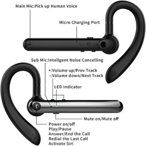 Morebili Bluetooth Headset, Wireless Headphone Business earpiece V5.0 Hands-Free Earphones with Built-in Mic for Driving/Business/Office, Compatible with iPhone and Android (F990-Black)