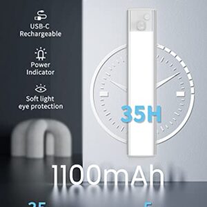 MOAMI Closet Lights Motion Sensored, 33-Led Dimmable USB Rechargeable Motion Sensor Magnetic Under Cabinet Lights 1100mAh Battery Operated White Strip Lighting, 20cm/7.8inch, Pack of 2