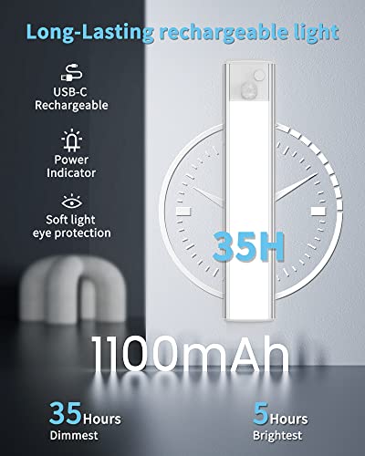 MOAMI Closet Lights Motion Sensored, 33-Led Dimmable USB Rechargeable Motion Sensor Magnetic Under Cabinet Lights 1100mAh Battery Operated White Strip Lighting, 20cm/7.8inch, Pack of 2