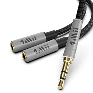 1mii headphone splitter 3.5mm y splitter audio stereo cable male to 2 female extension cable headphones splitter adapter aux stereo cord for car/home stereos, speaker, smartphone, tablet - 1ft/0.3m