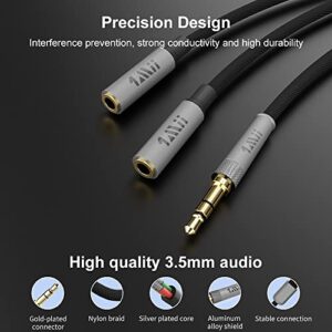 1Mii Headphone Splitter 3.5mm Y Splitter Audio Stereo Cable Male to 2 Female Extension Cable Headphones Splitter Adapter Aux Stereo Cord for Car/Home Stereos, Speaker, Smartphone, Tablet - 1ft/0.3M