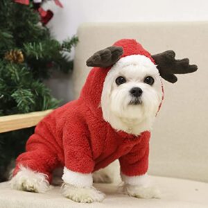 OhMill Cute Cartoon Pet Reindeer Teddy Dog Costume Soft Comfy Coral Clothes Fit for Christmas Halloween Daily Wear (XXL)