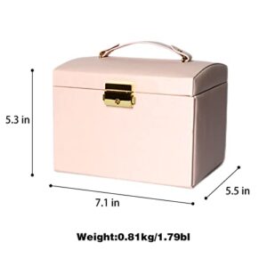 DREAM&GLAMOUR Jewelry Boxes for Women,3 Layer PU Leather Jewelry Organizer Box with Mirror and Lock.Medium Sized Portable Travel Jewelry case for Earrings Bracelets Rings Necklace-pink