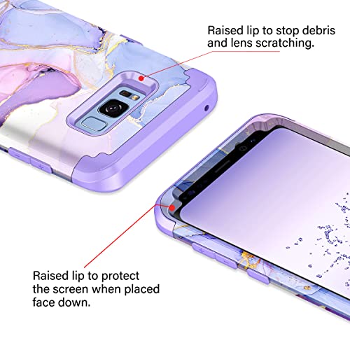 Miqala for Galaxy S8 Case,Marble Design Three Layer Heavy Duty Shockproof Hard Plastic Bumper +Soft Silicone Rubber Protective Case for Samsung Galaxy S8,Purple