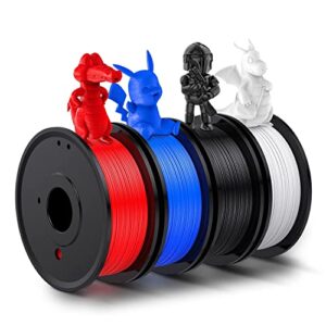 hzhns pla 3d printer filament, 1.75mm 3d printing consumables bundle 1kg/2.2lb, 0.25kg/spool 4 colors pack - blue, black, white, red