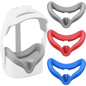 finpac 3-pack vr face cover set for quest 2, sweatproof silicone face cushion mask for quest 2 virtual reality headset (gray+red+blue)