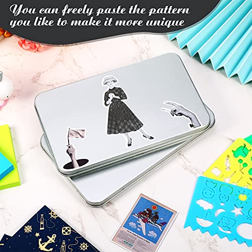 Metal Rectangular Tin Metal Hinged Lid Tin Metal Empty Box Container Silver Rectangular Storage Tin Box with Lid for Watercolor Jewelry Makeup Pill Candy Craft Organize (2 Pieces)