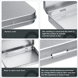 Metal Rectangular Tin Metal Hinged Lid Tin Metal Empty Box Container Silver Rectangular Storage Tin Box with Lid for Watercolor Jewelry Makeup Pill Candy Craft Organize (2 Pieces)