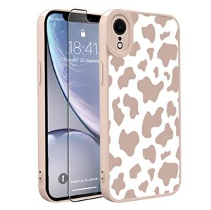 ook compatible with iphone xr case cute cow print fashion slim lightweight camera protective soft flexible tpu rubber for iphone xr with [screen protector]-pink