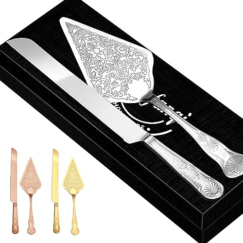 ZIMFANQI Wedding Cake Knife and Server Set,Stainless Steel Vintage Cake Cutting Utensils for Wedding, Birthday,Premium Elegant Keepsake for Newlyweds