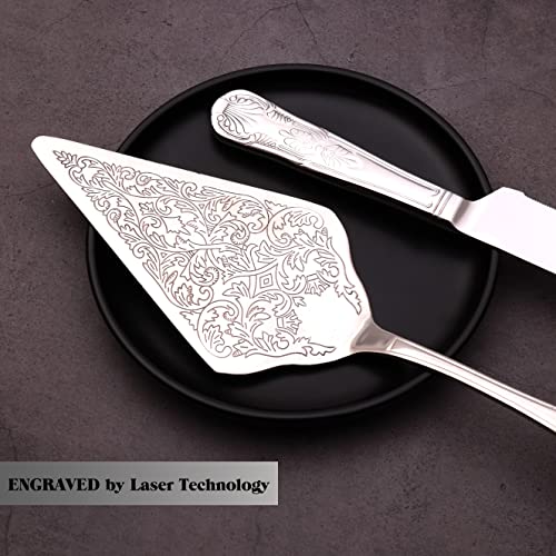 ZIMFANQI Wedding Cake Knife and Server Set,Stainless Steel Vintage Cake Cutting Utensils for Wedding, Birthday,Premium Elegant Keepsake for Newlyweds