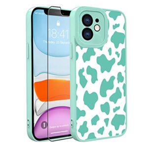 ook compatible with iphone 11 case cute cow print fashion slim lightweight camera protective soft flexible tpu rubber for iphone 11 with [screen protector]-green