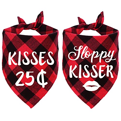 STMK 2 Pack Valentine's Day Dog Bandanas, Valentine's Day Plaid Dog Puppy Bandana for Dog Puppy Valentine's Day Wedding Holiday Party Decorations