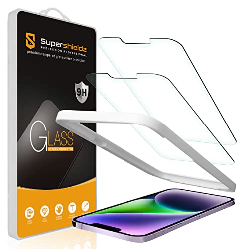 Supershieldz (2 Pack) Designed for iPhone 14/13/13 Pro (6.1 inch) Tempered Glass Screen Protector with (Easy Installation Tray) Anti Scratch, Bubble Free