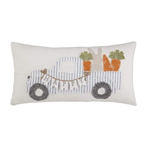 Mud Pie, Cream, Easter Truck Applique Pillow, 20" x 10"