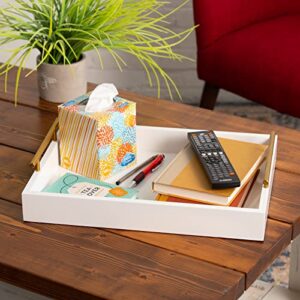 Liphontcta Large Wood Serving Tray or Ottoman Tray with Metal Handles - Garden Sculpture Outdoor Decoration