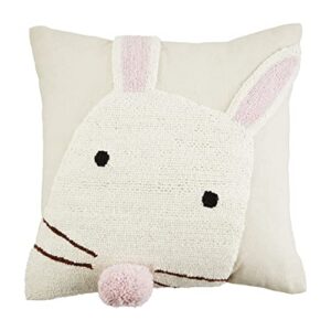 mud pie, white, easter bunny face hook canvas pillow, 18" x 18"