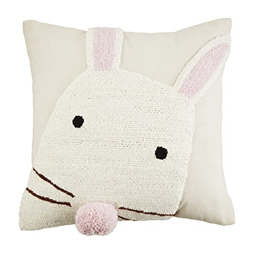 Mud Pie, White, Easter Bunny Face Hook Canvas Pillow, 18" x 18"