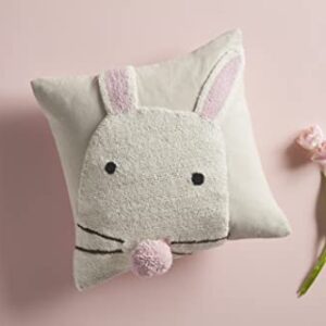 Mud Pie, White, Easter Bunny Face Hook Canvas Pillow, 18" x 18"