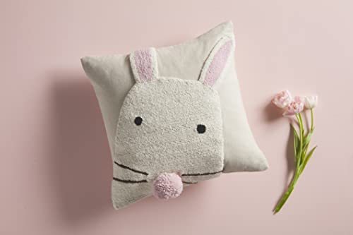 Mud Pie, White, Easter Bunny Face Hook Canvas Pillow, 18" x 18"