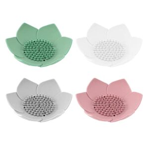 framendino, 4 pack lotus flowers soap dish silicon flexible non-slip floral soap trays with drain for bathroom shower