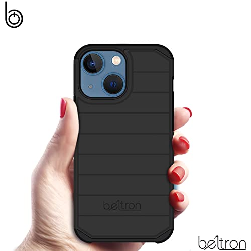 BELTRON Case with Belt Clip for iPhone 14, iPhone 13, Slim Full Protection Hybrid Case & Rotating Belt Clip Holster with Built in Kickstand, Scratch Resistant/Shock Absorption (NOT for PRO) - Black