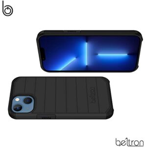 BELTRON Case with Belt Clip for iPhone 14, iPhone 13, Slim Full Protection Hybrid Case & Rotating Belt Clip Holster with Built in Kickstand, Scratch Resistant/Shock Absorption (NOT for PRO) - Black