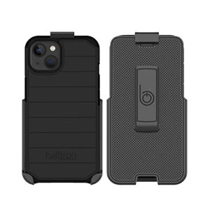 BELTRON Case with Belt Clip for iPhone 14, iPhone 13, Slim Full Protection Hybrid Case & Rotating Belt Clip Holster with Built in Kickstand, Scratch Resistant/Shock Absorption (NOT for PRO) - Black