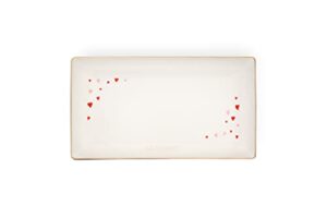 le creuset l'amour stoneware rectangular hostess tray, 11.25" x 6.25", white with heart applique