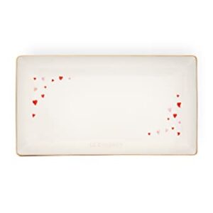 Le Creuset L'Amour Stoneware Rectangular Hostess Tray, 11.25" x 6.25", White with Heart Applique