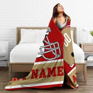 Cybepnk Custom Football Throw Blanket Personalized Decorative Print Couch Bed Tapestry for Memorial Football Team Gift Select Any Name & Any Number s.f.4, 50''x40''60''X50''80''X60'' (10388)