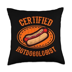 certified hotdogologist hot dog eating contest hot dog lover throw pillow, 18x18, multicolor