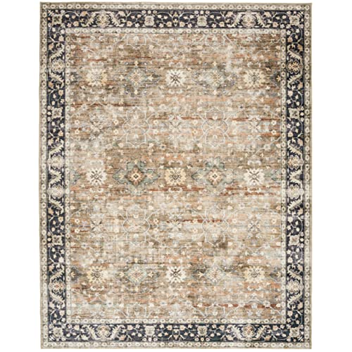 ReaLife Machine Washable Rug - Stain Resistant, Non-Shed - Eco-Friendly, Non-Slip, Family & Pet Friendly - Made from Premium Recycled Fibers - Distressed Boho Border - Beige Tan Brown - 2'6" x 6'