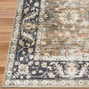 ReaLife Machine Washable Rug - Stain Resistant, Non-Shed - Eco-Friendly, Non-Slip, Family & Pet Friendly - Made from Premium Recycled Fibers - Distressed Boho Border - Beige Tan Brown - 2'6" x 6'