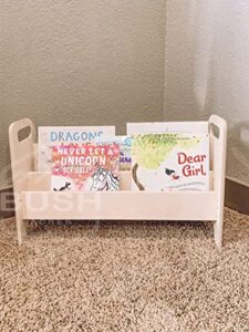 bush acres montessori kids portable bookshelf | toddler bookcase - wooden furniture nursery gift book shelf usa