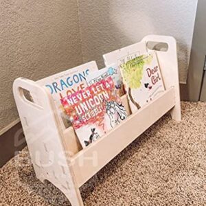 Bush Acres Montessori Kids Portable Bookshelf | Toddler Bookcase - Wooden Furniture Nursery Gift Book Shelf USA