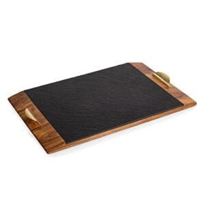 toscana - a picnic time brand covina slate serving tray, charcuterie board set, (acacia wood & slate black with gold accents) large