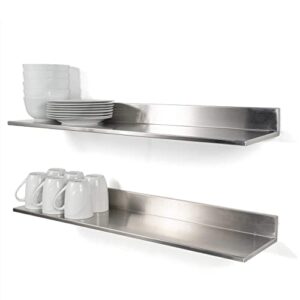 Wallniture Plat 15.8" Kitchen Floating Shelves and 30.75" Steel Shelves Bundle Restaurant Bar Cafe & Home Kitchen Organization Silver