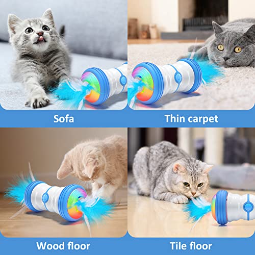Electric Cat Toy - Automatic Cat Toy Feather - Interactive Cat Toy - Robotic Cat Toy with 4 Feathers & Bell, LED Light and 2 Speeds Mode - Cat Toys for Indoor Cats / Kitten Fun, Exercise Training